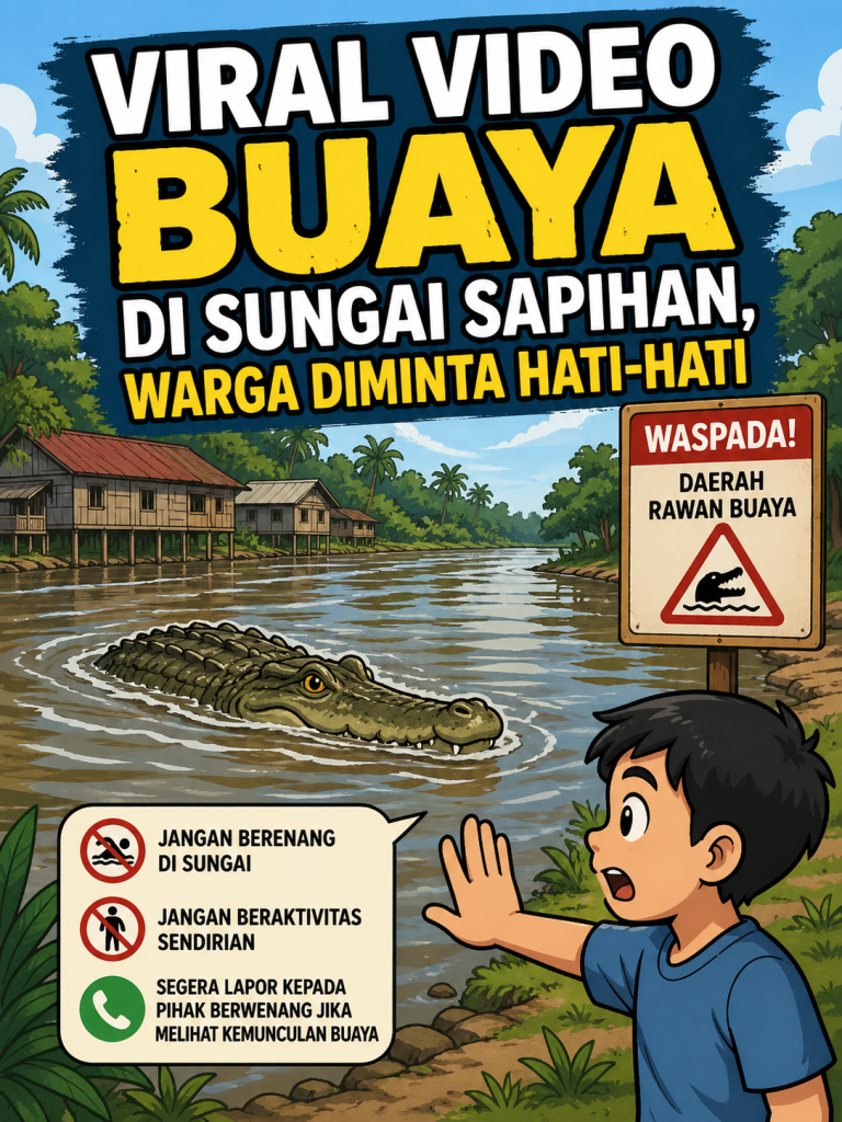 Viral Video Buaya di Sungai Sapihan, Warga Diminta Hati-hati