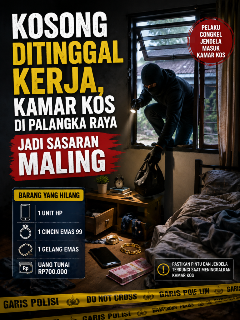 Kosong Ditinggal Kerja, Kamar Kos di Palangka Raya Jadi Sasaran Maling
